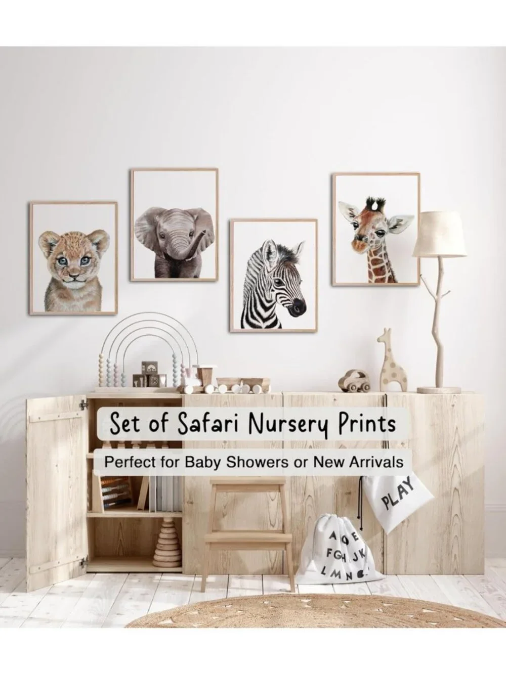 Safari Nursery Wall Art Set of 6 - Unframed Animal Decor for Baby Room - 8